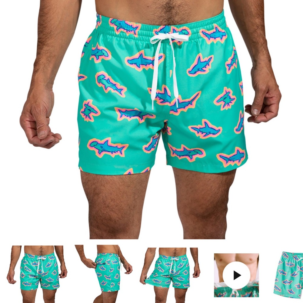 Chubbies Green and Pink Swim Trunks Vibrant Design